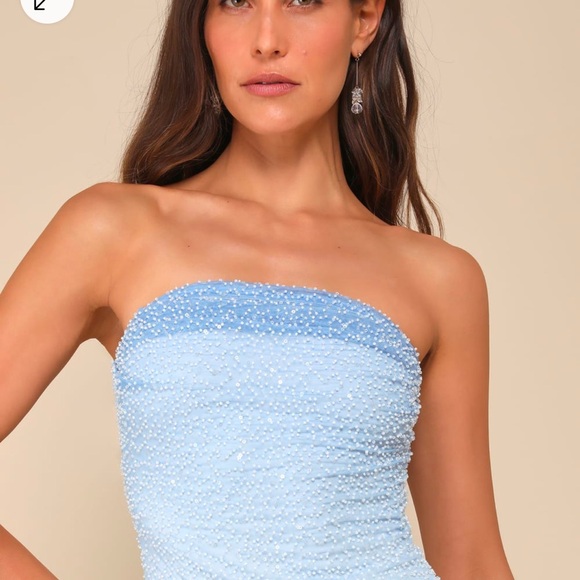 Blue Ombré beaded strapless LULUS dress - Picture 4 of 11